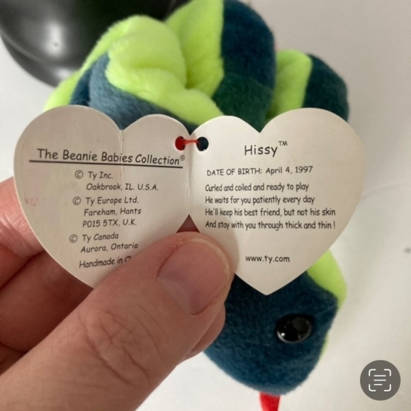 TY Beanie Baby Hissy the Snake 1997 Retired Stuffed Animal Toy Plush - Picture 3 of 4